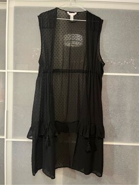 LC Lauren Conrad Black Sheer Swiss Dot Sleeveless Cardigan